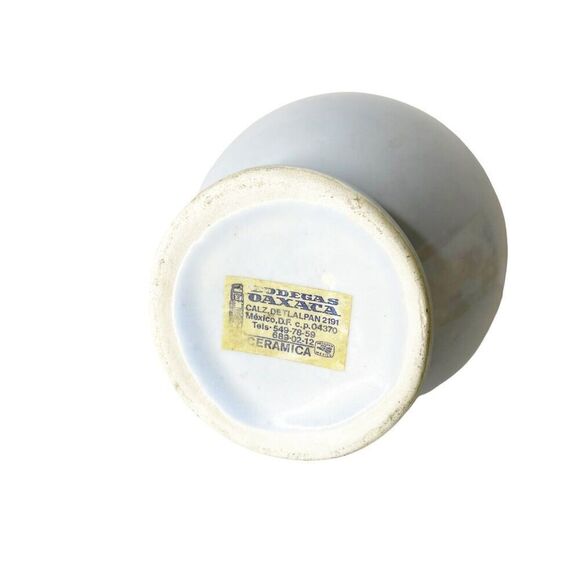 Vintage Mexican Pottery Vase Bodegas Oaxaca White Blue Ceramic Glaze Floral - Picture 14 of 16